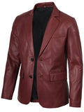 Men’s Maroon Leather Blazer Jacket – Side Angle View | NSM Jackets