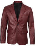 Men’s Maroon Leather Blazer Jacket – Front View | NSM Jackets