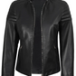 Luna Women's Black Cafe Racer Leather Jacket - Front Open View
