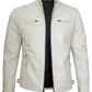 Ghost Men's White Cafe Racer Leather Jacket - Front Open View