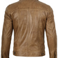 Fernando Men's Camel Brown Leather Trucker Jacket - Front Open View