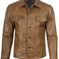 Fernando Men's Camel Brown Leather Trucker Jacket - Side View