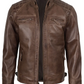 Cacao Men's Chocolate Brown Cafe Racer Leather Jacket - Detail View