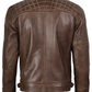 Cacao Men's Chocolate Brown Cafe Racer Leather Jacket - Front View