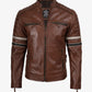 Cognac brown leather biker jacket for men, full front view