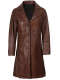 Women’s Cognac Brown Real Leather Coat – Front View