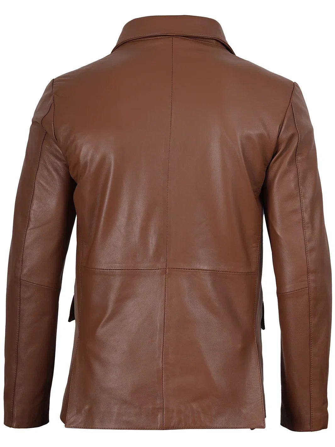 Cognac brown leather blazer for men, angled front view