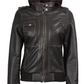 Blaze Women's Dark Brown Hooded Bomber Leather Jacket - Back View