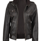 Blaze Women's Dark Brown Hooded Bomber Leather Jacket - Front Open View