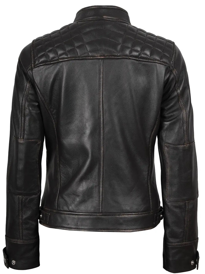 Scout Women's Dark Brown Rub-Off Biker Leather Jacket - Front View