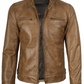Dodge Men's Camel Brown Cafe Racer Leather Jacket - Front View