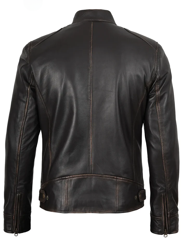 Men’s Rub-Off Dark Brown Café Racer Leather Jacket – Front View | NSM Jackets