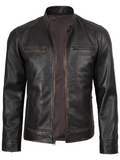 Men’s Dark Brown Rub-Off Café Racer Real Leather Jacket – Angled Look | NSM Jackets