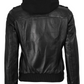Blaze Women's Black Hooded Bomber Leather Jacket - Front Open View