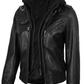 Blaze Women's Black Hooded Bomber Leather Jacket - Back View