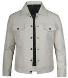 Fernando Men's White Leather Trucker Jacket - Side View