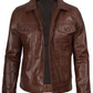 Fernando Men's Cognac Brown Waxed Leather Trucker Jacket - Side View