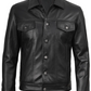 Fernando Men's Black Leather Trucker Jacket - Back View
