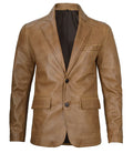 Men’s Camel Brown Real Leather Blazer – Front View
