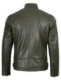 Men’s Green Café Racer Leather Jacket – Back View | NSM Jackets