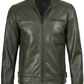 Dodge Men's Green Cafe Racer Leather Jacket - Front Open View