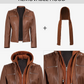Nova Women's Tan Brown Hooded Biker Leather Jacket - Features View