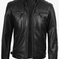 Johnson Men's Black Quilted Biker Leather Jacket - Side View