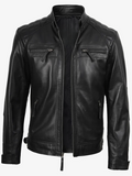 Johnson Men's Black Quilted Biker Leather Jacket - Side View