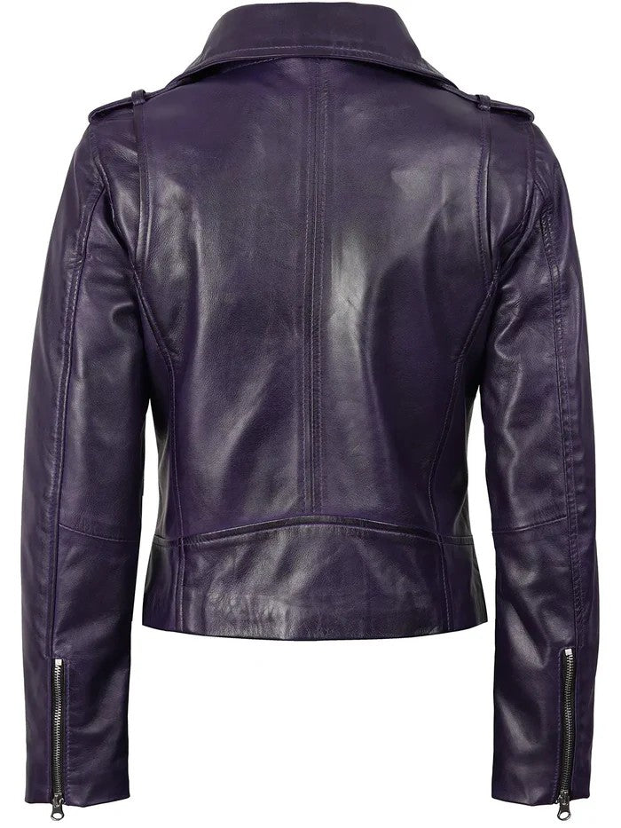 Women’s Purple Motorcycle Leather Jacket – Front View