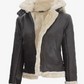 Ivory Women's Dark Brown Hooded Shearling Leather Jacket - Detail View