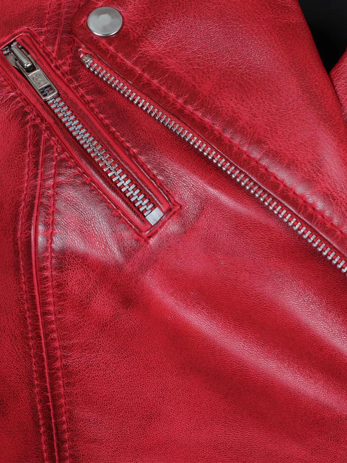 Ruby Women's Red Biker Leather Jacket - Front Open View