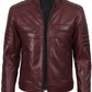 Merlot Men's Maroon Cafe Racer Leather Jacket - Front View