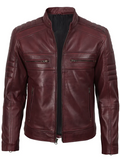 Merlot Men's Maroon Cafe Racer Leather Jacket - Front View