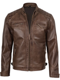 Men’s Chocolate Brown Café Racer Leather Jacket – Front View | NSM Jackets