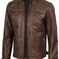 Cacao Men's Chocolate Brown Cafe Racer Leather Jacket - Side View