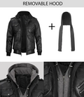 Black Bomber Real Leather Jacket – Hood Detached View | NSM Jackets
