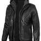 Titan Men's Black Hooded Leather Bomber Jacket - Front Open View
