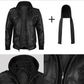 Storm Men's Black Hooded Bomber Leather Jacket - Hood Detail View