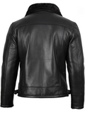 Men’s Black Shearling Leather Bomber Jacket – Back View | NSM Jackets