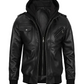 Storm Men's Black Hooded Bomber Leather Jacket - Front View