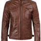 Ranger Men's Cognac Brown Quilted Biker Leather Jacket - Detail View