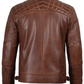 Ranger Men's Cognac Brown Quilted Biker Leather Jacket - Front View
