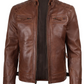 Ranger Men's Cognac Brown Quilted Biker Leather Jacket - Front Open View