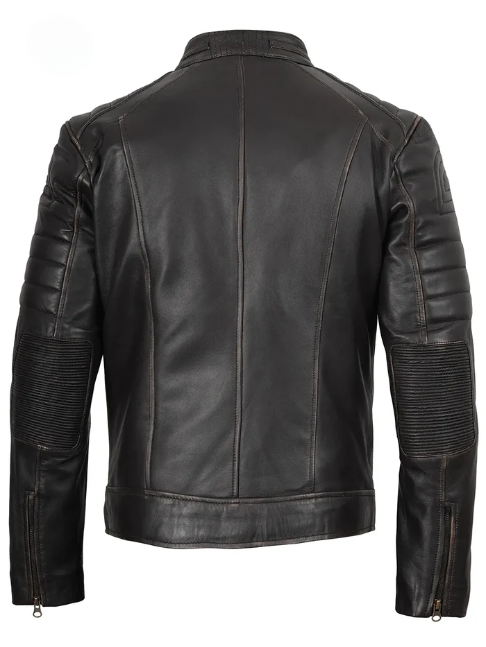 Maverick Men's Dark Brown Cafe Racer Leather Jacket - Front View