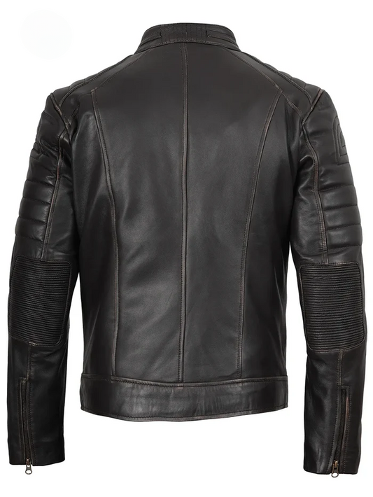 Maverick Men's Dark Brown Cafe Racer Leather Jacket - Front View
