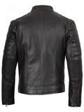 Maverick Men's Dark Brown Cafe Racer Leather Jacket - Front View