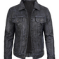 Outlaw Men's Black Washed Leather Trucker Jacket - Front View