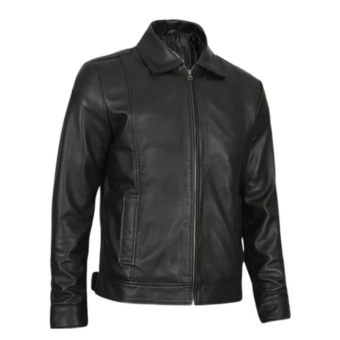 Harlow Men's Black Leather Jacket - Front View