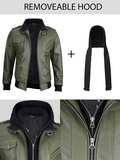 Men’s Military Green Leather Bomber Jacket with Removable Hood – Detail & Design | NSM Jackets