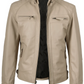Sahara Men's Beige Cafe Racer Leather Jacket - Front Open View